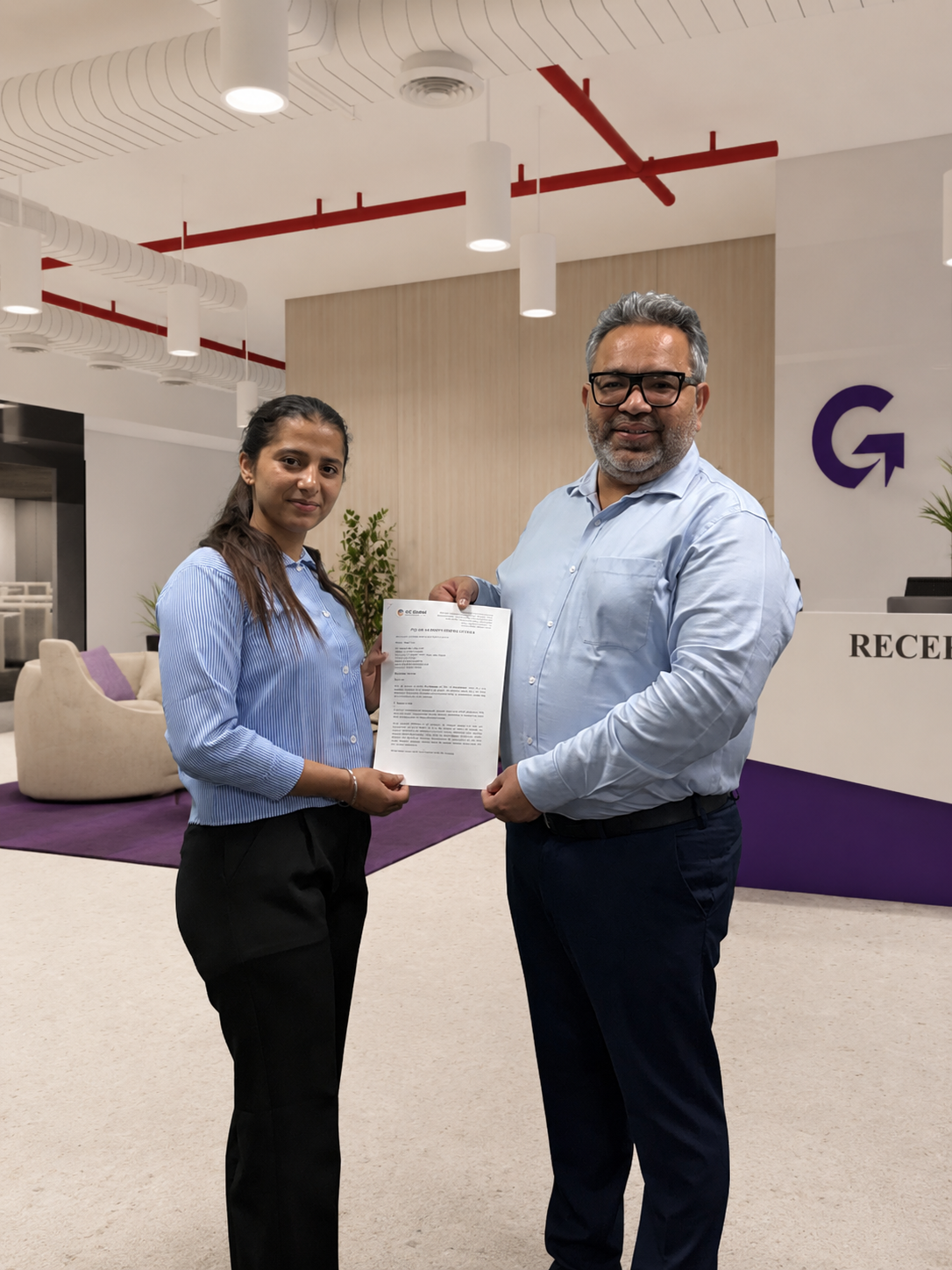Ridhi Kalra receiving her offer letter